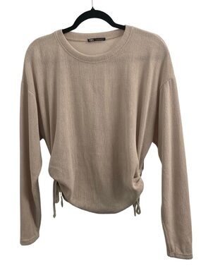 Zara Ribbed Cinched Pullover Crewneck Sweater Size M